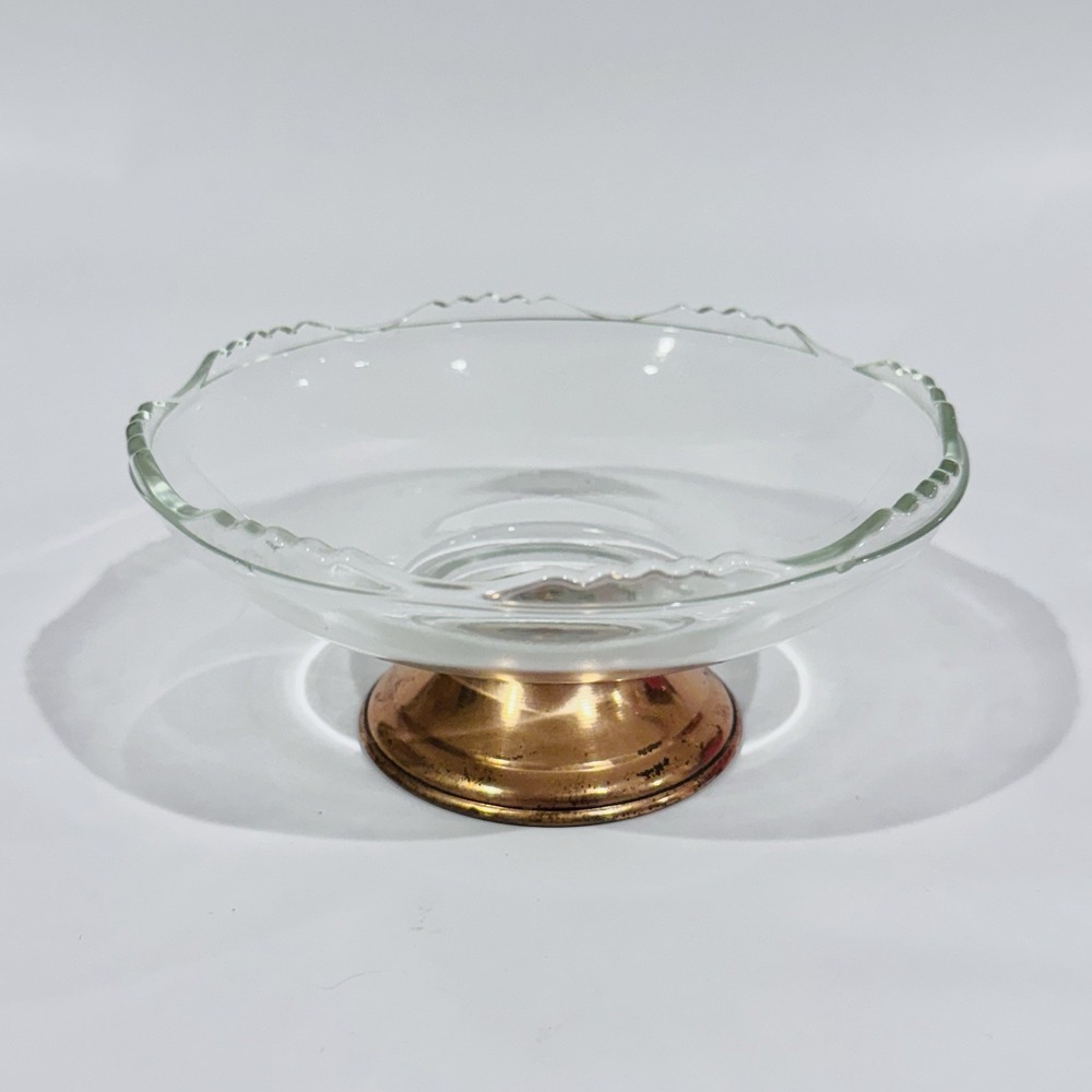 Vintage 70s Princess House Copper & Crystal Footed Candy Dish Bowl‎